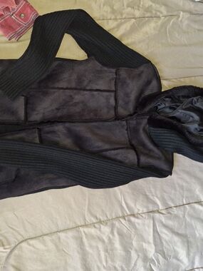Black Faux Suede & Knit Hooded Vest